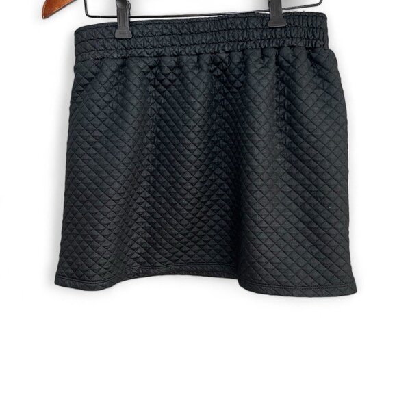 Fabletics Mini Skirt Women Size S Black Quilted Drawstring Straight Coated - Picture 2 of 13